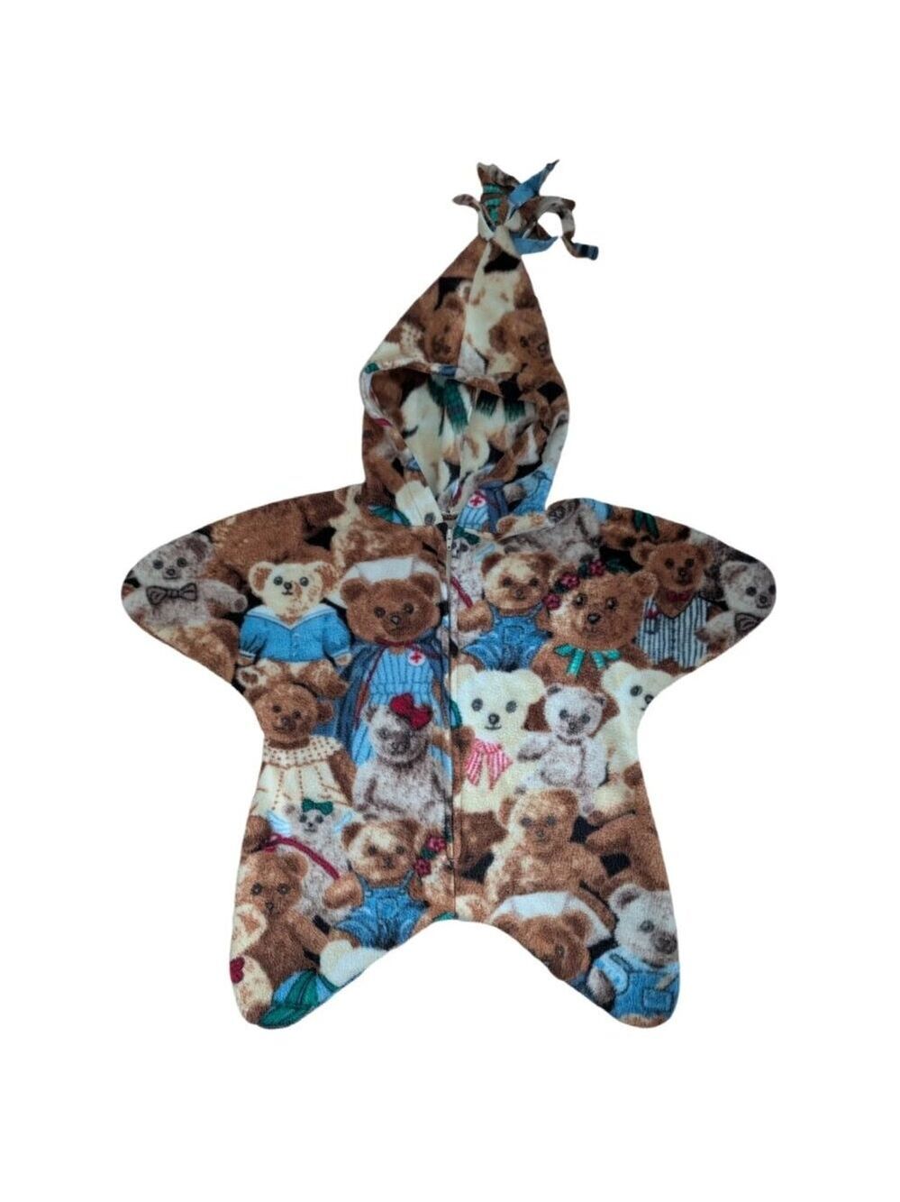 Vintage Teddy Bear Fleece Bunting Suit Approx 0-6m